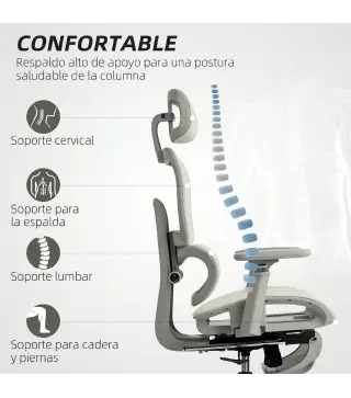 Silla de Oficina Ergonómica de Malla con Reposabrazos 3D Reclinable a 135° Reposacabezas Ajustable Beige
