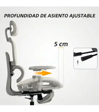 Silla de Oficina Ergonómica de Malla con Reposabrazos 3D Reclinable a 135° Reposacabezas Ajustable Beige