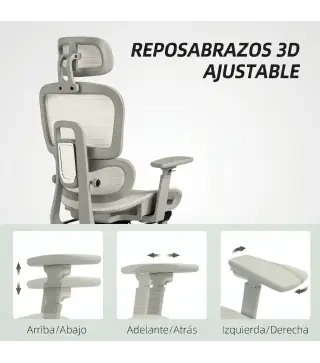 Silla de Oficina Ergonómica de Malla con Reposabrazos 3D Reclinable a 135° Reposacabezas Ajustable Beige