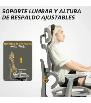 Silla de Oficina Ergonómica de Malla con Reposabrazos 3D Reclinable a 135° Reposacabezas Ajustable Beige
