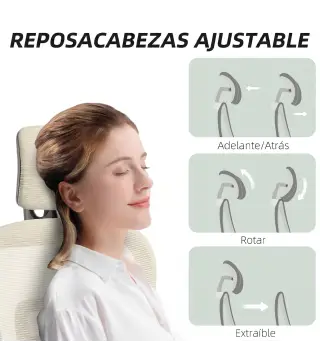 Silla de Oficina Ergonómica de Malla con Reposabrazos 3D Reclinable a 135° Reposacabezas Ajustable Beige