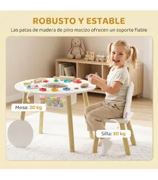 Mesa Infantil con 2 Sillas con Bolsa de Malla Tema de Nube para Niños y Niñas de 3-6 Años para Guardería Aulas Blanco