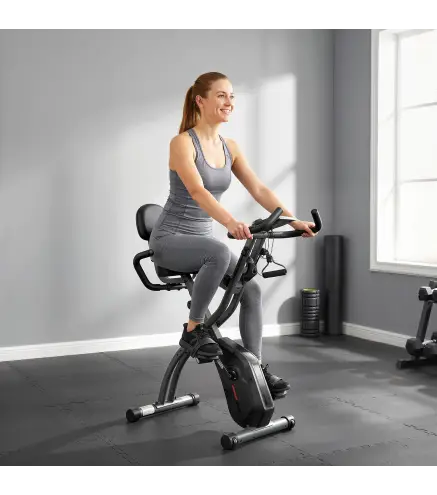 Bicicleta Estática Plegable con 8 Niveles de Resistencia Volante Pantalla LCD Bluetooth Pulsómetro y Sillín Ajustable
