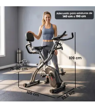 Bicicleta Estática Plegable con 8 Niveles de Resistencia Volante Pantalla LCD Bluetooth Pulsómetro y Sillín Ajustable