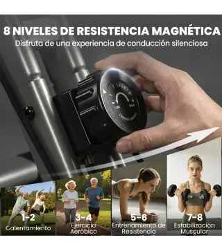 Bicicleta Estática Plegable con 8 Niveles de Resistencia Volante Pantalla LCD Bluetooth Pulsómetro y Sillín Ajustable