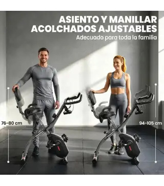 Bicicleta Estática Plegable con 8 Niveles de Resistencia Volante Pantalla LCD Bluetooth Pulsómetro y Sillín Ajustable