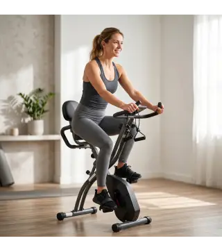 Bicicleta Estática Plegable con 8 Niveles de Resistencia Volante Pantalla LCD Bluetooth Pulsómetro y Sillín Ajustable