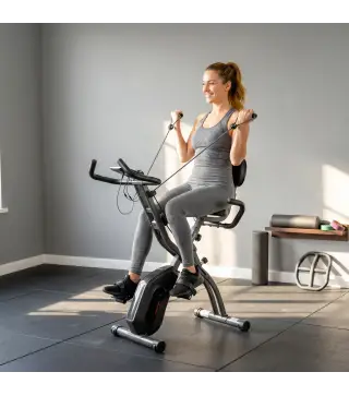 Bicicleta Estática Plegable con 8 Niveles de Resistencia Volante Pantalla LCD Bluetooth Pulsómetro y Sillín Ajustable