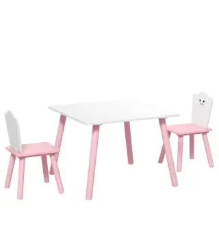 Mesa y Sillas Infantil con Patas de Madera Tema Algodón de Azúcar para Niños y Niñas de 3-6 Años para Guardería Rosa