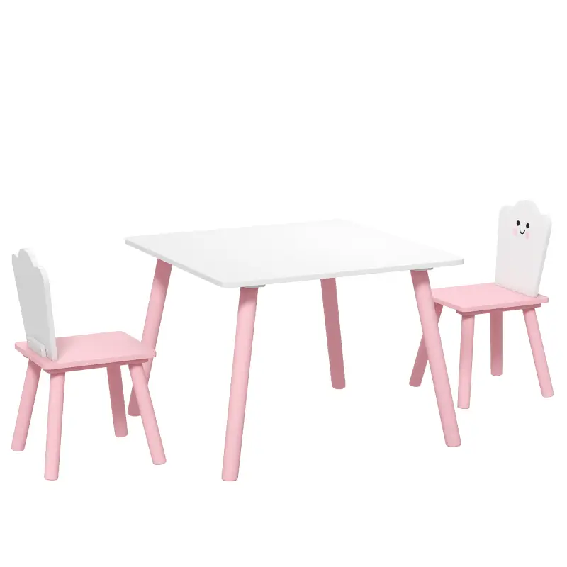 Mesa y Sillas Infantil con Patas de Madera Tema Algodón de Azúcar para Niños y Niñas de 3-6 Años para Guardería Rosa Mesa y Sillas Infantil con Patas de Madera Tema Algodón de Azúcar para Niños y Niñas de 3-6 Años para Guardería Rosa