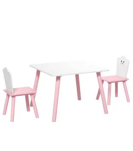 Mesa y Sillas Infantil con Patas de Madera Tema Algodón de Azúcar para Niños y Niñas de 3-6 Años para Guardería Rosa