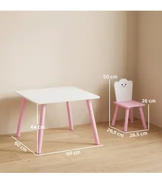 Mesa y Sillas Infantil con Patas de Madera Tema Algodón de Azúcar para Niños y Niñas de 3-6 Años para Guardería Rosa