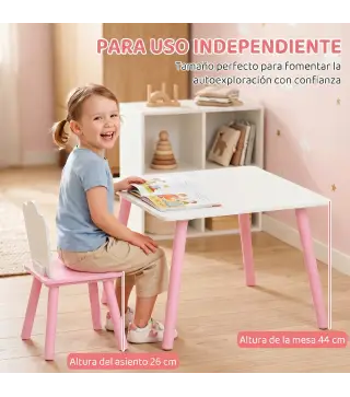 Mesa y Sillas Infantil con Patas de Madera Tema Algodón de Azúcar para Niños y Niñas de 3-6 Años para Guardería Rosa
