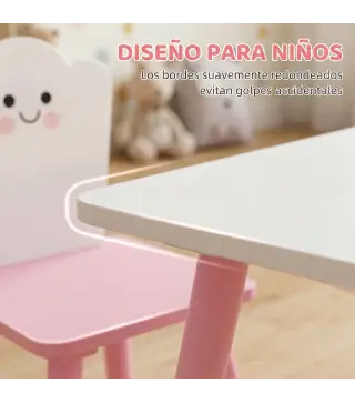 Mesa y Sillas Infantil con Patas de Madera Tema Algodón de Azúcar para Niños y Niñas de 3-6 Años para Guardería Rosa