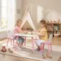 Mesa y Sillas Infantil con Patas de Madera Tema Algodón de Azúcar para Niños y Niñas de 3-6 Años para Guardería Rosa Mesa y Sillas Infantil con Patas de Madera Tema Algodón de Azúcar para Niños y Niñas de 3-6 Años para Guardería Rosa