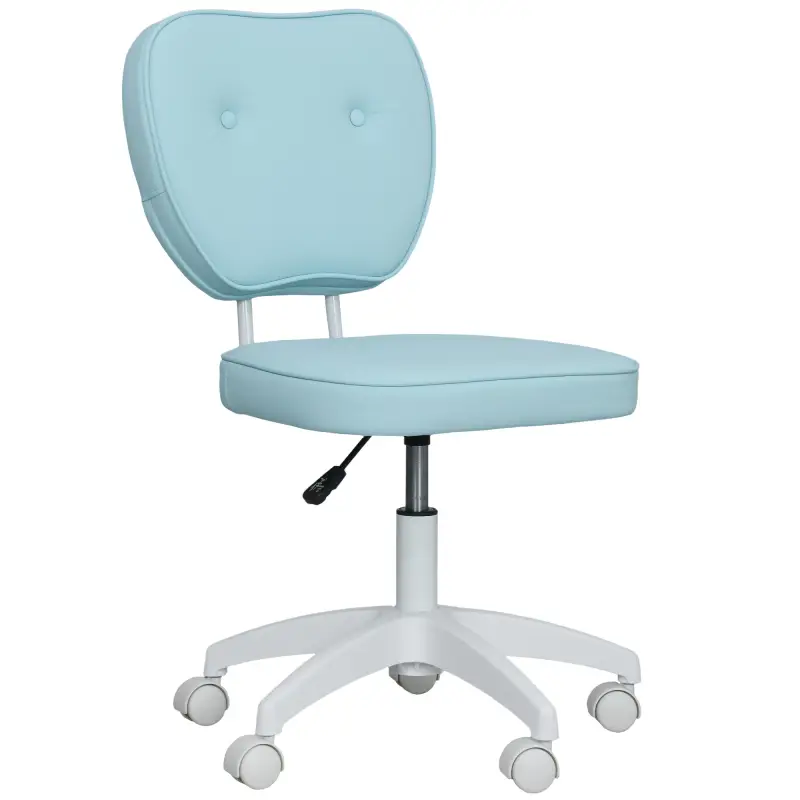 Silla de Oficina Giratoria Tapizada en PU con Altura Ajustable Sin Brazos Carga 120 kg 46x59x82-92 cm Azul Claro Silla de Oficina Giratoria Tapizada en PU con Altura Ajustable Sin Brazos Carga 120 kg 46x59x82-92 cm Azul Claro