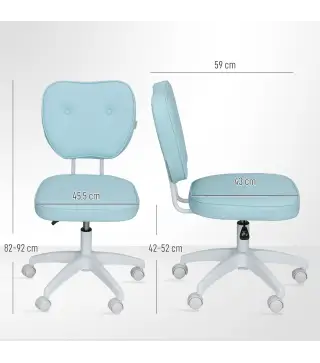 Silla de Oficina Giratoria Tapizada en PU con Altura Ajustable Sin Brazos Carga 120 kg 46x59x82-92 cm Azul Claro