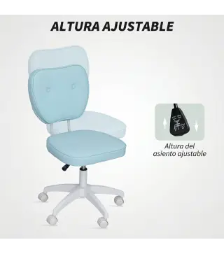 Silla de Oficina Giratoria Tapizada en PU con Altura Ajustable Sin Brazos Carga 120 kg 46x59x82-92 cm Azul Claro