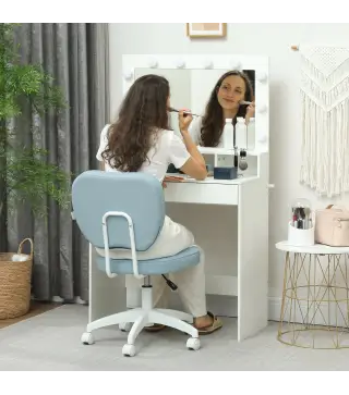 Silla de Oficina Giratoria Tapizada en PU con Altura Ajustable Sin Brazos Carga 120 kg 46x59x82-92 cm Azul Claro