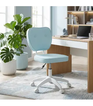 Silla de Oficina Giratoria Tapizada en PU con Altura Ajustable Sin Brazos Carga 120 kg 46x59x82-92 cm Azul Claro