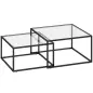 2 Mesas de Centro Cuadradas Mesas Nido Modernas con Tablero de Vidrio Templado y Estructura Metálica 75x75x42 cm Negro