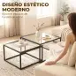 2 Mesas de Centro Cuadradas Mesas Nido Modernas con Tablero de Vidrio Templado y Estructura Metálica 75x75x42 cm Negro