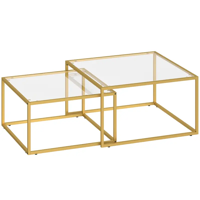 2 Mesas de Centro Cuadradas Mesas Nido Modernas con Tablero de Vidrio Templado y Estructura Metálica 75x75x42 cm Dorado 2 Mesas de Centro Cuadradas Mesas Nido Modernas con Tablero de Vidrio Templado y Estructura Metálica 75x75x42 cm Dorado