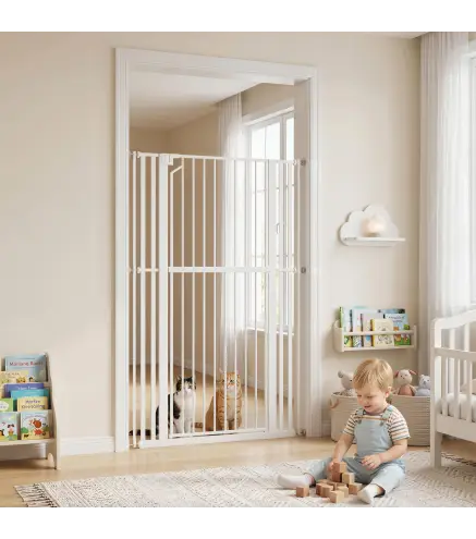 Barrera de Seguridad Niños Perros y Gatos Extra Alta 160cm Extensible 76-105cm para Puertas Escaleras Cierre Automático