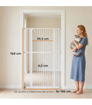 Barrera de Seguridad Niños Perros y Gatos Extra Alta 160cm Extensible 76-105cm para Puertas Escaleras Cierre Automático