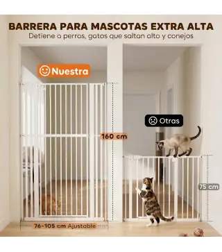 Barrera de Seguridad Niños Perros y Gatos Extra Alta 160cm Extensible 76-105cm para Puertas Escaleras Cierre Automático