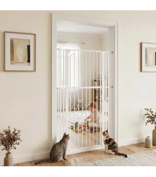 Barrera de Seguridad Niños Perros y Gatos Extra Alta 160cm Extensible 76-105cm para Puertas Escaleras Cierre Automático