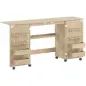 Mesa de Costura Plegable con 6 Ruedas 20 Clavijas para Hilos 4 Compartimentos Estante Roble Mesa de Costura Plegable con 6 Ruedas 20 Clavijas para Hilos 4 Compartimentos Estante Roble