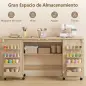 Mesa de Costura Plegable con 6 Ruedas 20 Clavijas para Hilos 4 Compartimentos Estante Roble Mesa de Costura Plegable con 6 Ruedas 20 Clavijas para Hilos 4 Compartimentos Estante Roble