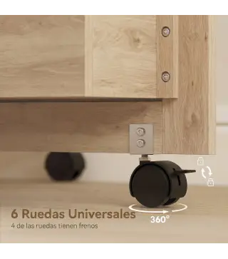 Mesa de Costura Plegable con 6 Ruedas 20 Clavijas para Hilos 4 Compartimentos Estante Roble