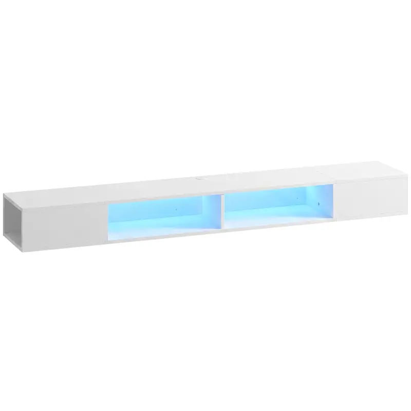 Mueble de TV Suspendido con Luces LED con Estantes Abiertos para Televisión 75 Pulgadas 177,8x30x18 cm Blanco