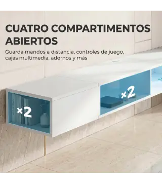 Mueble de TV Suspendido con Luces LED con Estantes Abiertos para Televisión 75 Pulgadas 177,8x30x18 cm Blanco