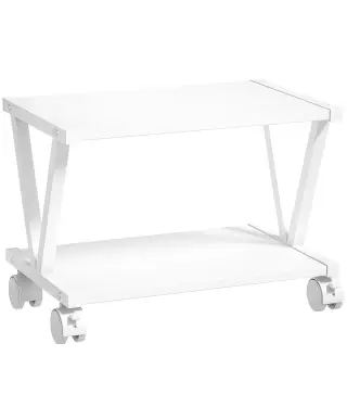 Soporte para Impresora de 2 Niveles Bajo Escritorio con Ruedas Bloqueables para Oficina en Casa 44x28x32 cm Blanco