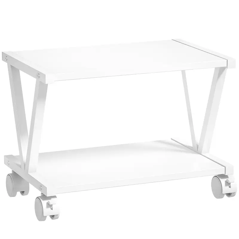 Soporte para Impresora de 2 Niveles Bajo Escritorio con Ruedas Bloqueables para Oficina en Casa 44x28x32 cm Blanco