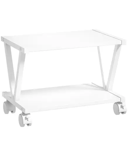 Soporte para Impresora de 2 Niveles Bajo Escritorio con Ruedas Bloqueables para Oficina en Casa 44x28x32 cm Blanco
