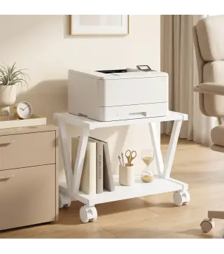 Soporte para Impresora de 2 Niveles Bajo Escritorio con Ruedas Bloqueables para Oficina en Casa 44x28x32 cm Blanco