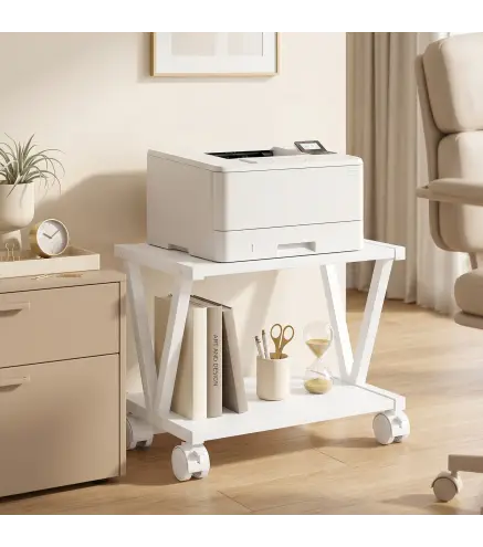 Soporte para Impresora de 2 Niveles Bajo Escritorio con Ruedas Bloqueables para Oficina en Casa 44x28x32 cm Blanco