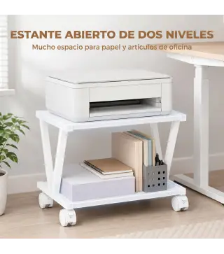 Soporte para Impresora de 2 Niveles Bajo Escritorio con Ruedas Bloqueables para Oficina en Casa 44x28x32 cm Blanco