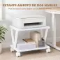 Soporte para Impresora de 2 Niveles Bajo Escritorio con Ruedas Bloqueables para Oficina en Casa 44x28x32 cm Blanco