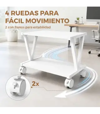 Soporte para Impresora de 2 Niveles Bajo Escritorio con Ruedas Bloqueables para Oficina en Casa 44x28x32 cm Blanco
