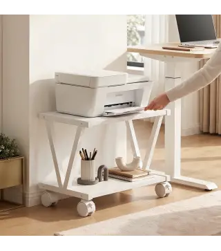 Soporte para Impresora de 2 Niveles Bajo Escritorio con Ruedas Bloqueables para Oficina en Casa 44x28x32 cm Blanco