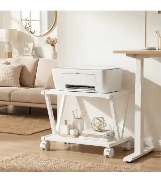 Soporte para Impresora de 2 Niveles Bajo Escritorio con Ruedas Bloqueables para Oficina en Casa 44x28x32 cm Blanco