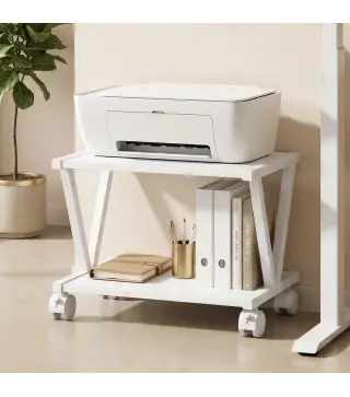 Soporte para Impresora de 2 Niveles Bajo Escritorio con Ruedas Bloqueables para Oficina en Casa 44x28x32 cm Blanco