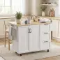 Isla de Cocina con Encimera Extensible Estación de Carga Ruedas 2 Puertas 3 Cajones Especiero y Toallero Blanco Isla de Cocina con Encimera Extensible Estación de Carga Ruedas 2 Puertas 3 Cajones Especiero y Toallero Blanco
