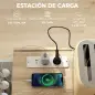 Isla de Cocina con Encimera Extensible Estación de Carga Ruedas 2 Puertas 3 Cajones Especiero y Toallero Blanco Isla de Cocina con Encimera Extensible Estación de Carga Ruedas 2 Puertas 3 Cajones Especiero y Toallero Blanco