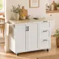 Isla de Cocina con Encimera Extensible Estación de Carga Ruedas 2 Puertas 3 Cajones Especiero y Toallero Blanco Isla de Cocina con Encimera Extensible Estación de Carga Ruedas 2 Puertas 3 Cajones Especiero y Toallero Blanco